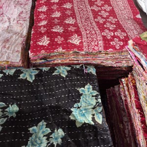 Vintage Kantha Scrap Set 50 Pcs - Handmade Quilting Cotton Remnants 6.5x6.5 Inch