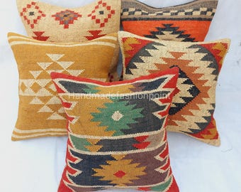 Vintage Kilim Pillow,Home Decor,Handwoven Turkish Pillow,Moroccan Pillow,Decorative Throw Pillow, Kilim Cushion Cover,Jute Pillow 1 Piece