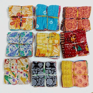 Stare skrawki tkaniny Kantha | Resztki kołdry z recyklingowanej bawełny | Kwiatowe naszywki pikowane