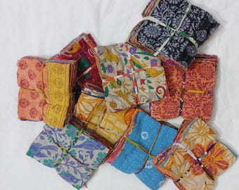 Zestaw resztek materiału Kantha w stylu vintage, 20/30/40/50/100 szt. – ręcznie robione resztki bawełny pikowanej, 6,5 x 6,5 cala