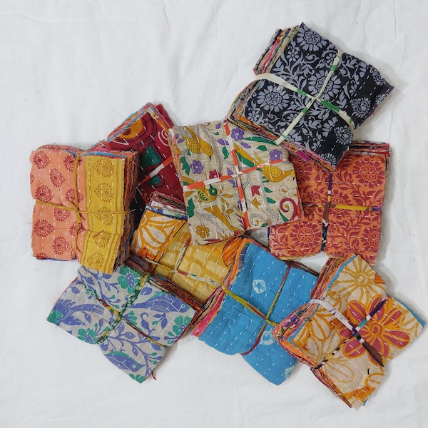 Set di ritagli Kantha vintage da 20/30/40/50/100 pezzi - Ritagli di cotone per quilting fatto a mano, 6,5x6,5 pollici
