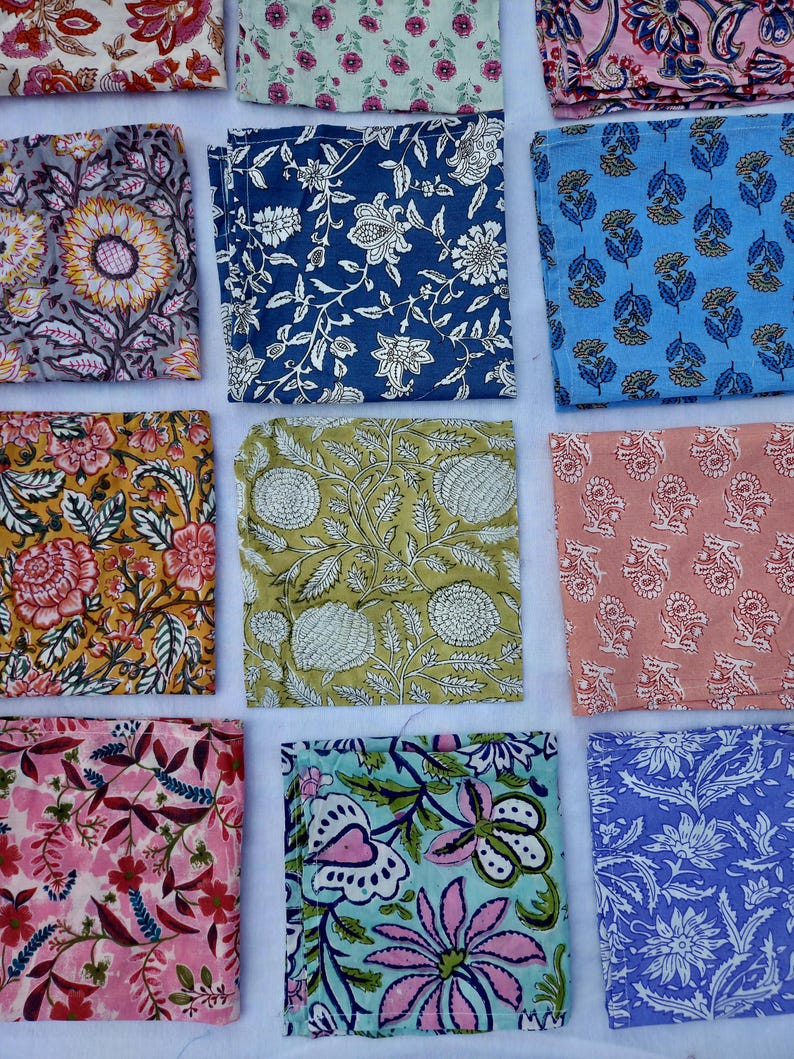 Cotton Cloth Napkins Set 20 Pcs | Block Print Table Linen | Handmade Sustainable Dining Napkin image 2