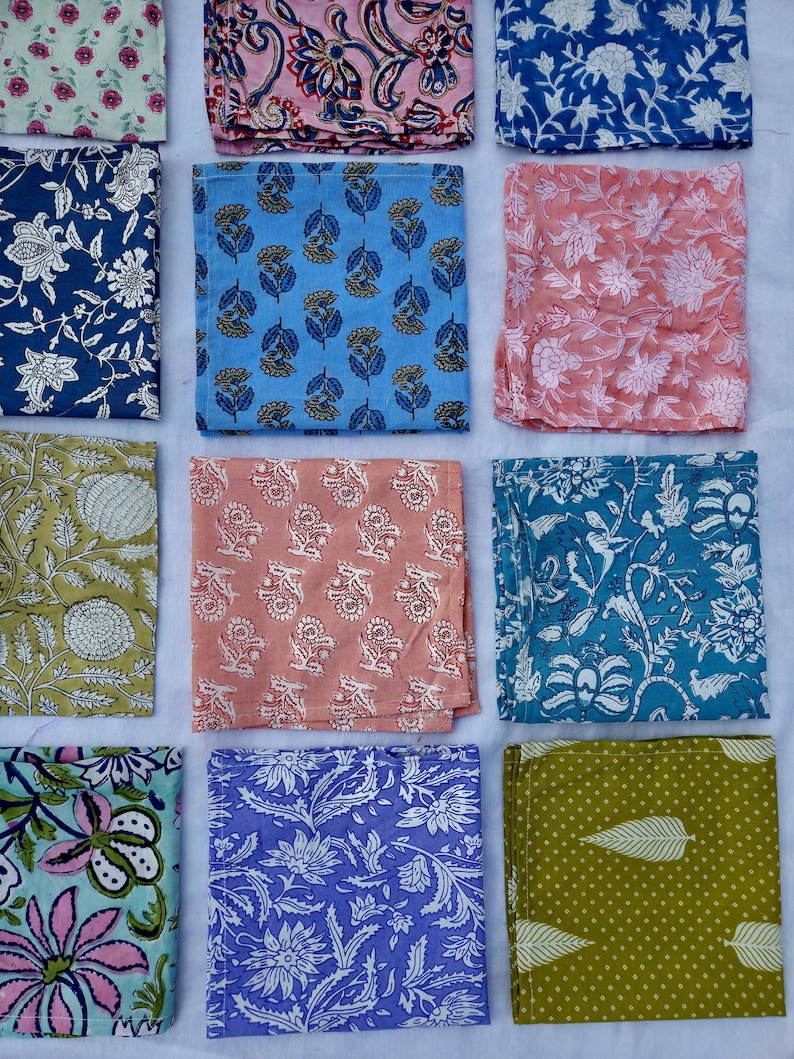 Cotton Cloth Napkins Set 20 Pcs | Block Print Table Linen | Handmade Sustainable Dining Napkin image 15