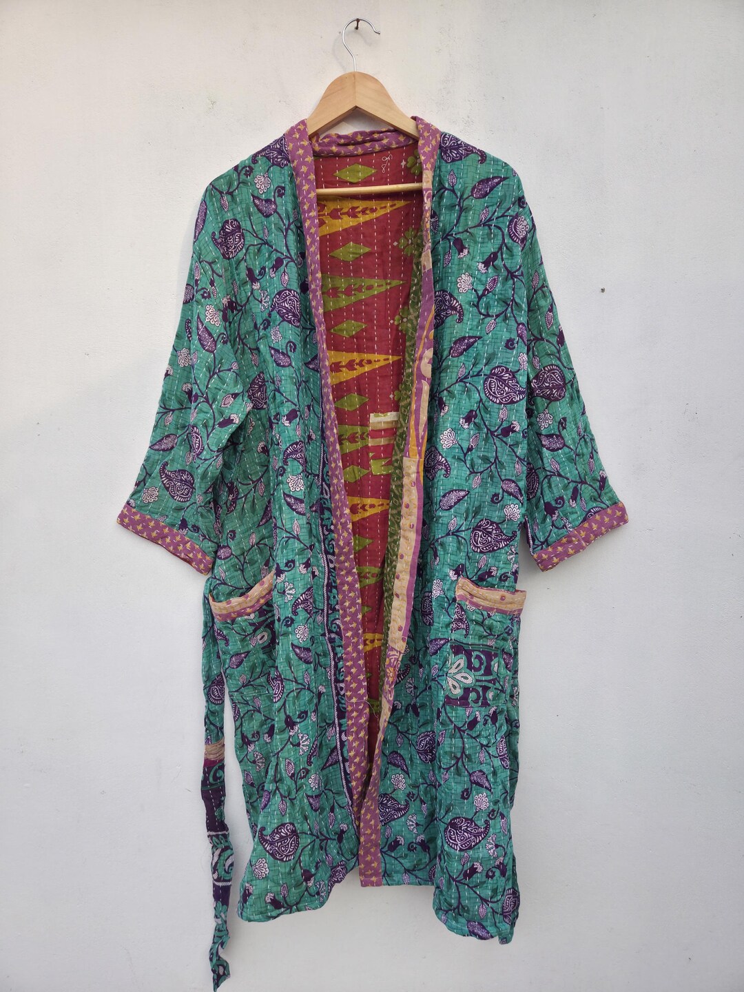 Kantha Robe Kantha Kimono Robe, Reversible Cotton Jacket, Boho Kimono, Vintage ...