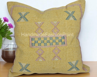Hand-woven Sabra kilim Yellow Pillow Cover,Decorative Cushion Cover,Pillow Cover,Pillow Cases,Handmade Cushion Cover,Indian Pillow Cover