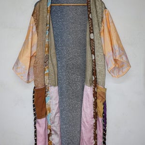Vintage Silk Sari Patchwork Kimono | Handmade Boho Silk Robe | Upcycled Open Front Jacket | One of a Kind Festival Cover Up