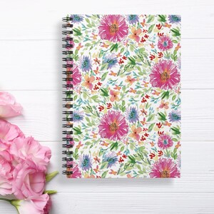 Watercolor Floral Printed Spiral Notebook, Sketchbook, Journal, Notepad, Artistic Botanical Notebook, Spring Gift for Writers