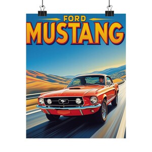 Retro Ford Mustang Poster Art, Vintage Decor, Muscle Car Wall Art, Gifts for Car Lovers, Automotive Collectibles