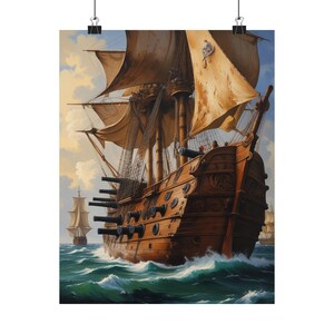 Vintage Nautical Ship Art Poster, Matte Vertical Wall Art, Nautical Home Decor, Maritime Gift, Ocean Adventure Wall Art