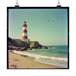 Coastal Lighthouse Poster Print, Nautical Wall Art, Beach Decor, Shoreline Artwork, Seaside Home Decoration