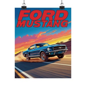 Ford Mustang Matte Poster, Vintage Car Wall Art, Retro Home Decor, Gift for Car Enthusiasts, Automotive Art Print