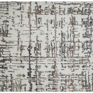 Handgeknoopt wollen vloerkleed - modern geometrisch neutraal tapijt - groot 8 x 10 ft | Boho woonkamer- en slaapkamerdecoratie | 10 mm dik
