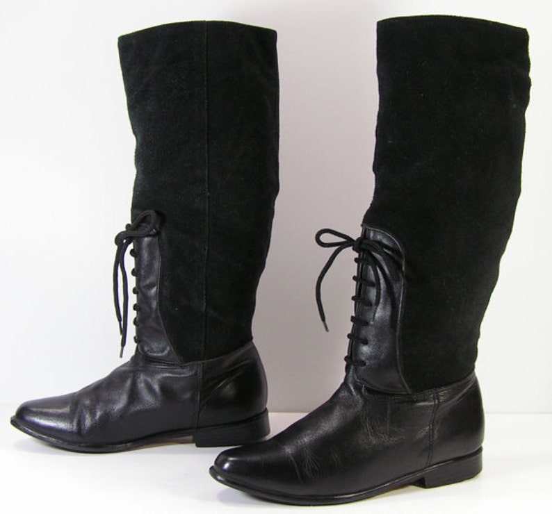Gothic Knee High Boots Womens 7 M B Black Leather Suede Ankle Etsy