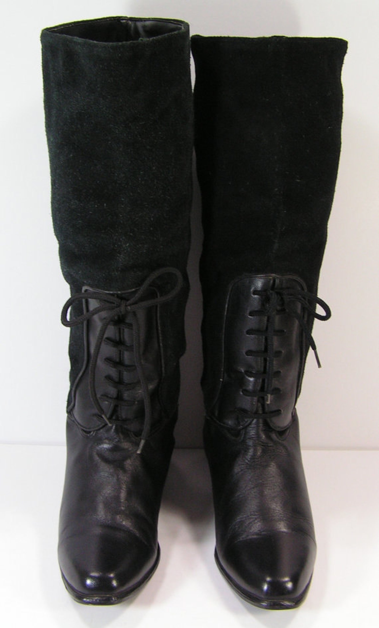 Gothic Knee High Boots Womens 7 M B Black Leather Suede Ankle Etsy