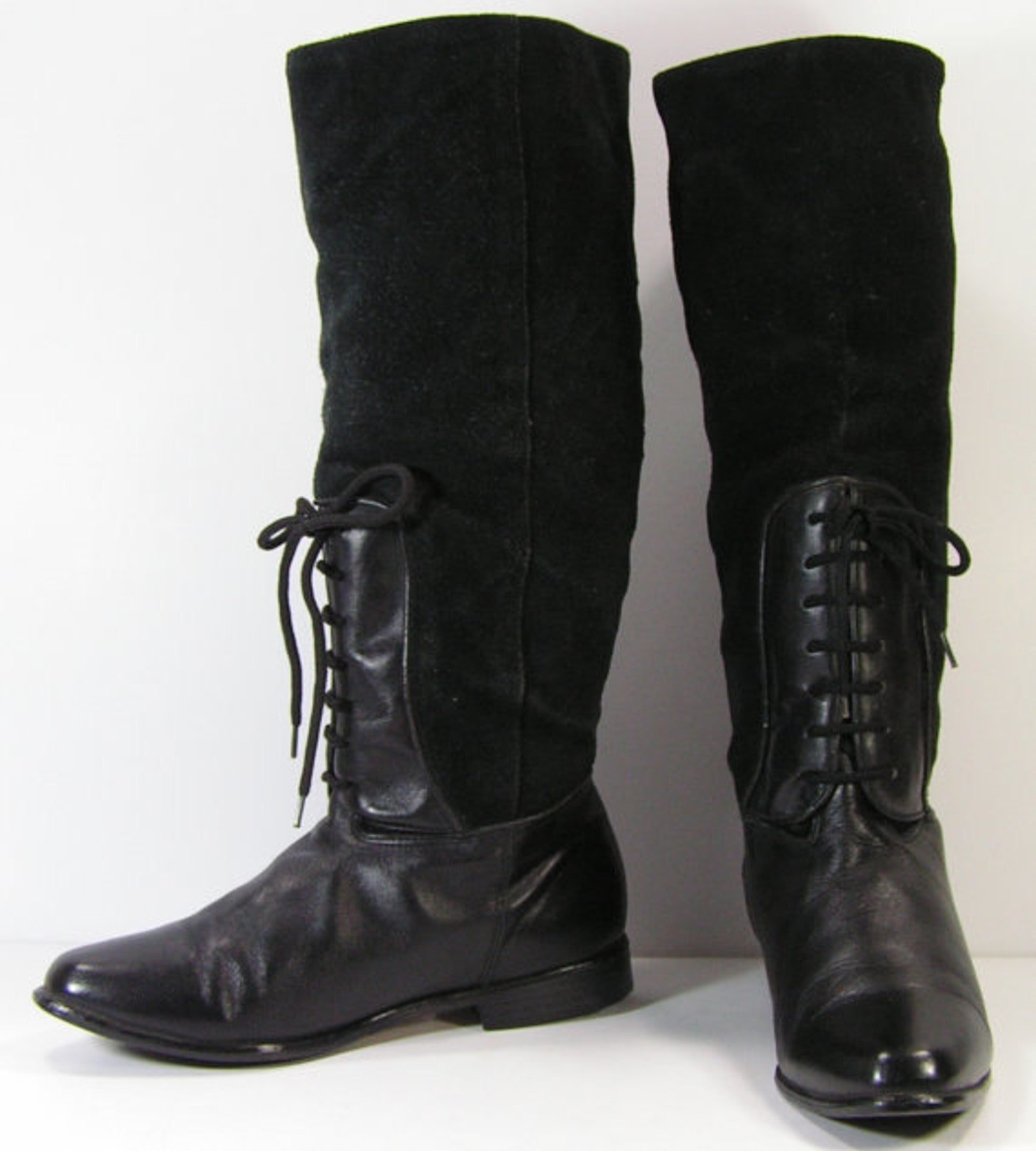 Gothic Knee High Boots Womens 7 M B Black Leather Suede Ankle Etsy