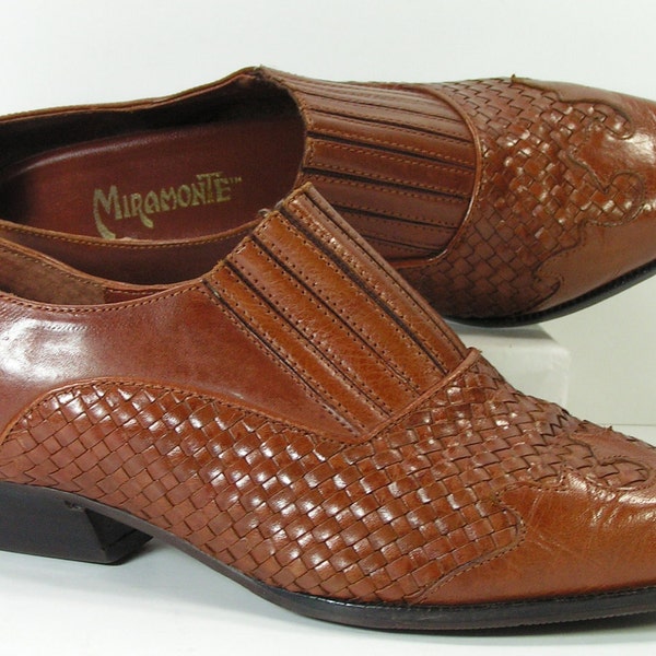 RESERVED woven leather shoes womens 7.5 b m brown granny loafers booties western