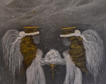 Snow Angels II Christmas paintings, Angel paintings, Halos, Snow, Christmas Decor, Holiday paintings, Wall decor