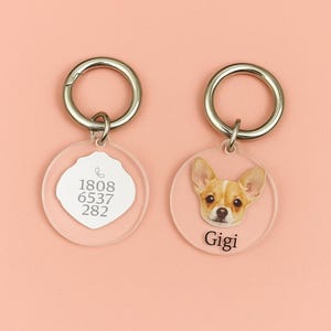 Custom Pet ID Tag Keychain Personalized Acrylic Dog Cat Name Tag with Photo Phone Number Cute Pet Accessory Gift
