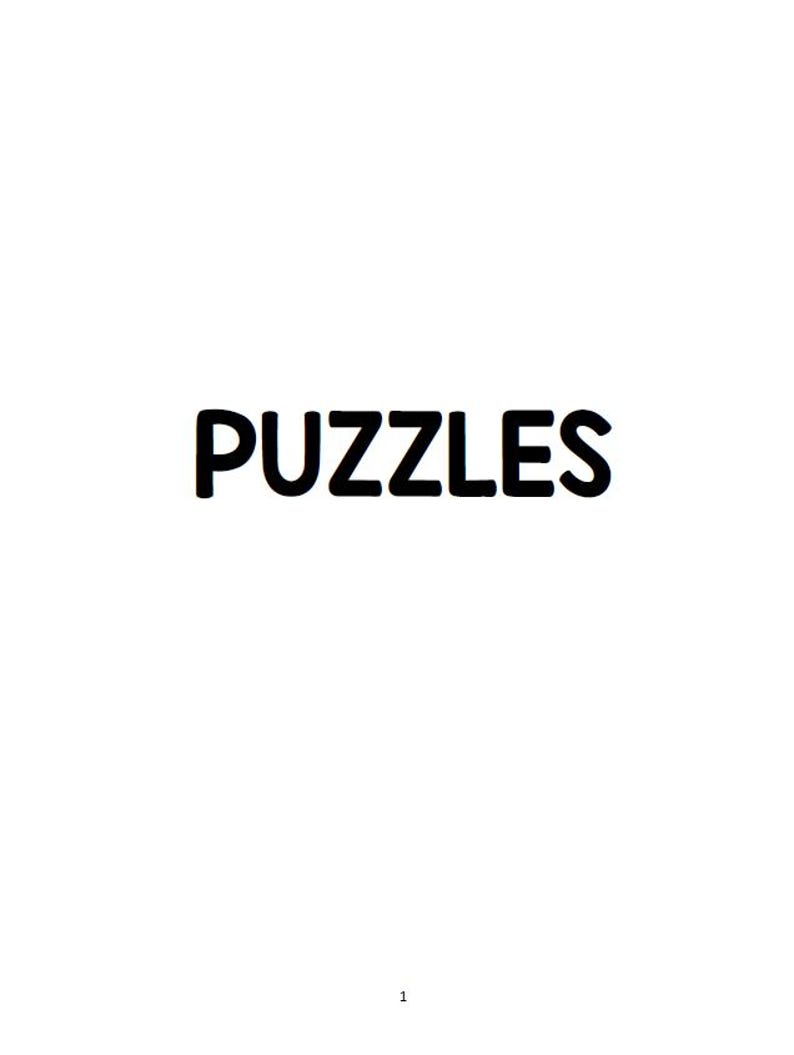 K&ouml;nnte beinhalten: Das Wort "PUZZLES" ist in fetten, schwarzen Buchstaben auf wei&szlig;em Hintergrund dargestellt. Eine kleine Zahl "1" befindet sich am unteren Rand des Bildes.