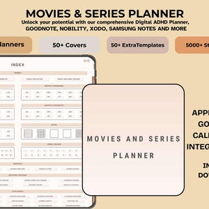 Digital Movies & Series Planner|Watch List Tracker, TV Show Journal, Movie Review Log, Streaming Organizer, Goodnotes iPad, Instant Download
