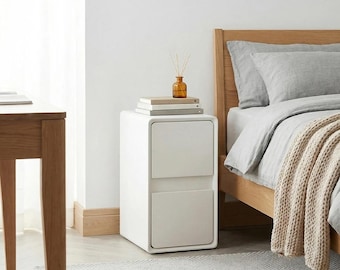 Modern Minimalist Bedside Table with Drawers | Small Space Nightstand Cabinet | Nordic White Wooden Side Table Bedroom Storage