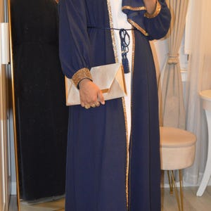 Cuffed Sleeve Open Abaya - Navy Blue