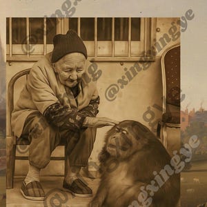 Carte de fête des pères pour grand-mère | Singe Xingxing imprimable | Hommage familial non traditionnel | Téléchargement numérique | Art mural vintage
