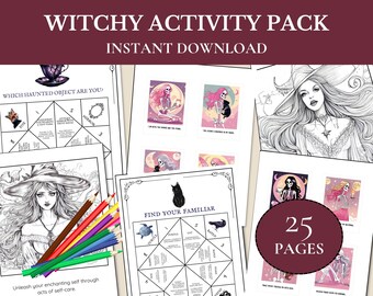 Hekserij-activiteitenbundel | Cootie Catcher, kleurplaten, rituele kaarten (pdf)