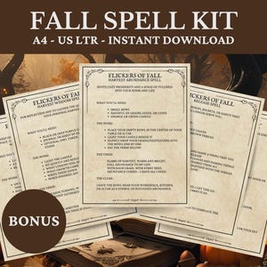 Printable Fall Spell Kit | Printable Witchcraft Pages | Seasonal Spells for Abundance Protection & Release | A4 - US LTR | Instant Download