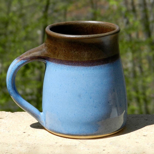 Blue and Chocolate Mug, 16 oz Stoneware,Microwave friendly, 10% Off