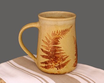 Giant Mug, 26oz. Handmade, Red Fern,Microwave Safe, Stoneware Pottery, Wheel Thrown, Large Handle, Woodland, Holiday Gift for Him or Her