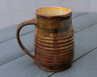 Huge Mug,24 oz. Handmade, Stoneware Pottery,Wheel Thrown,Microwave Friendly, Multicolored Brown,Woodland, Farm House, Woodland,Gift for Him