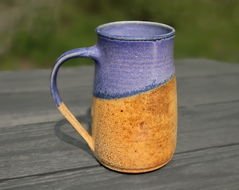 Giant Blue Mug, 30 oz. Wood Fired Tankard, or Stein, , Wheel Thrown Pottery, Handmade Stoneware,Microwave Friendly,Light Weight,Large Handle