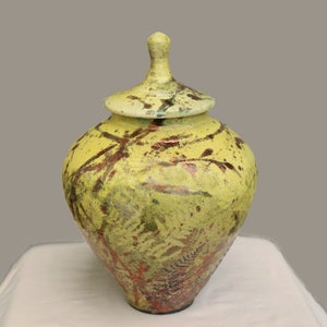 Memorial Urn, Handmade Pottery,Crematory Jar, Raku Centerpiece,Wheel Thrown Ceramic,Storage for Ashes,Funerary Jar,Mantel Decor,Art for Home