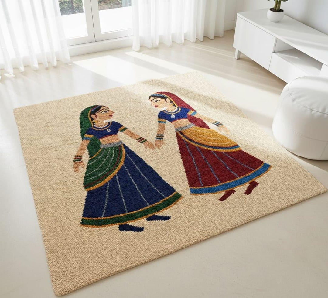 Cultural Rug Traditional Folk Dance Art Rug – Handcrafted Ethnic Floor Carpet With ...