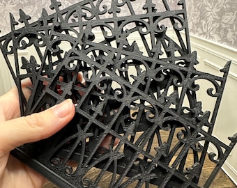 Valla de hierro negra en miniatura - Accesorios para casa de muñecas impresos en 3D - Juego de 4 - 5,5" x 4"