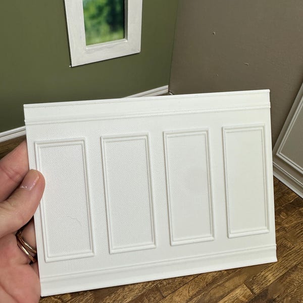 Miniature Wainscoting Panels - 3D Printed Dollhouse Accessories - Set of 4 - 4.74” x 6.125”