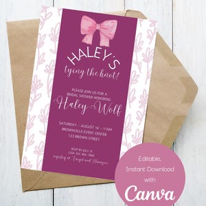 She&#39;s Tying the Knot Bridal Shower Invite Template, Editable Canva Digital Download Party Invitation Template