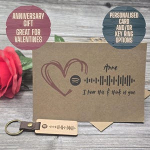 Personalised Spotify Code Anniversary Card or Wood Keyring