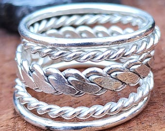 Handmade Silver Braided Ring • Boho Multi-Band Statement Jewelry