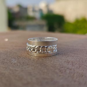 Handmade Sterling Silver Chain Spinner Ring: Unisex Fidget Jewelry