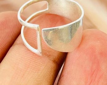 Handmade Minimalist Sterling Silver Open Ring, Adjustable Band