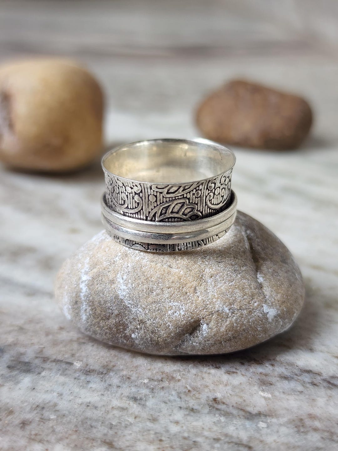 Tribal Sterling Silver Spinner Ring: Engraved Meditation Band, Boho ...