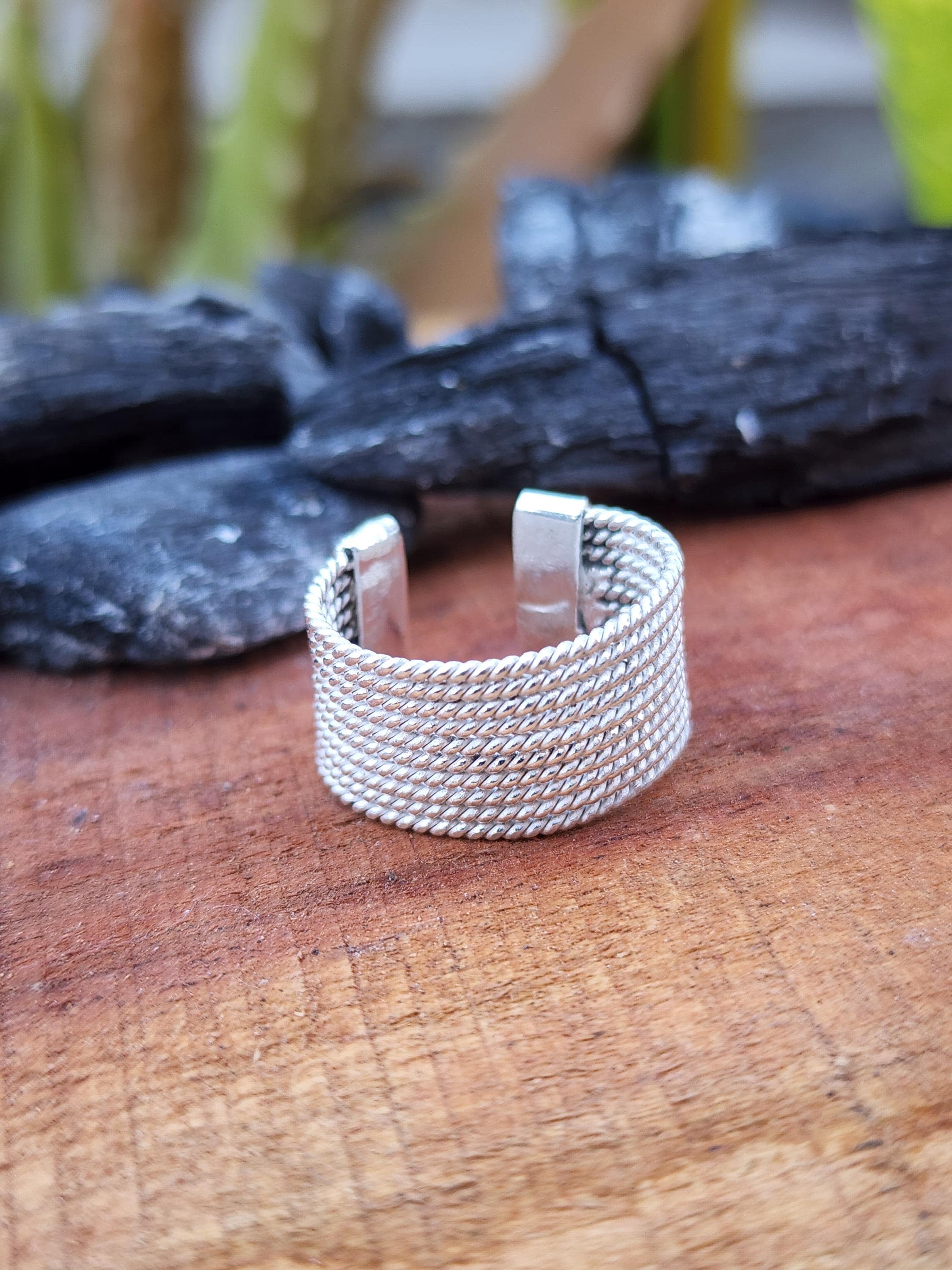 925 Sterling Silver Woven Band Ring | Adjustable Mesh Texture Ring | Boho Minimalist Ring | Handmade Wide Band Ring for Women or Men