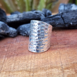 Hammered Sterling Silver Wide Band Ring: Unisex Statement Thumb Ring
