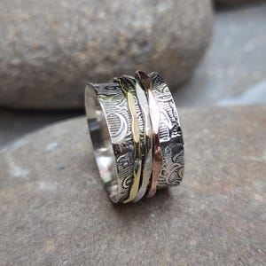Sterling Silver Spinner Ring: Engraved Boho Fidget Band