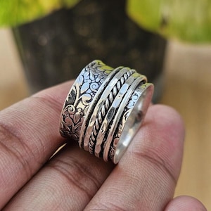 Sterling Silver Spinner Ring: Anxiety Fidget Band, Unisex Meditation Jewelry