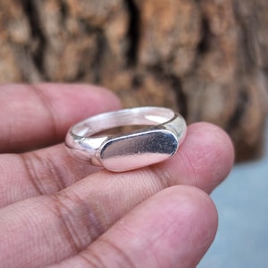 Sterling Silver Oval Signet Ring: Unisex Engravable Pinky Ring