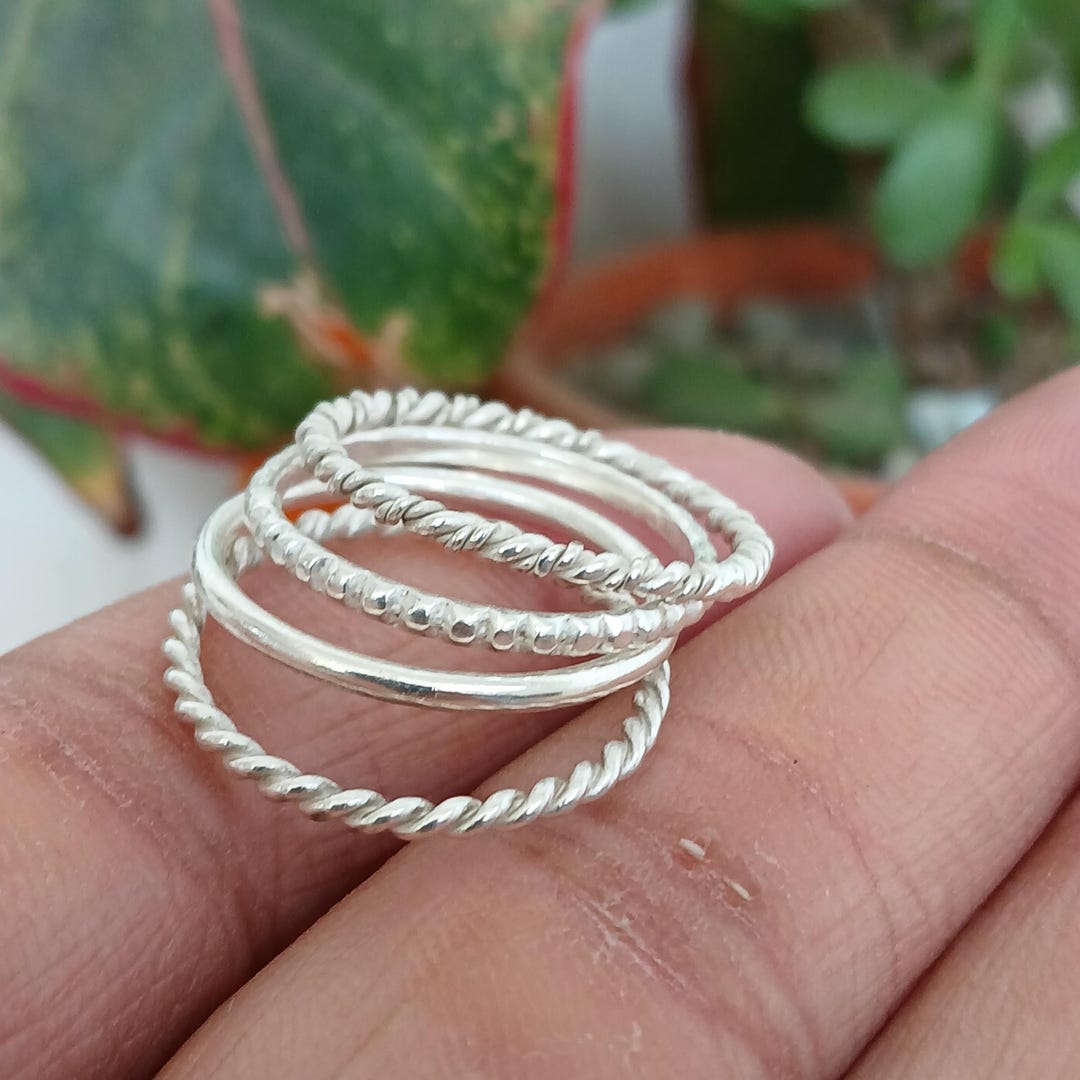 Adjustable Sterling Silver Stacking Rings Set – Handmade Boho Spinner ...