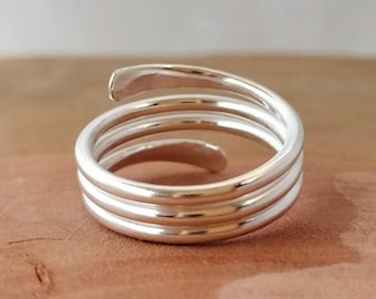 Hammered Sterling Silver Spiral Ring: Adjustable Boho Wrap Band